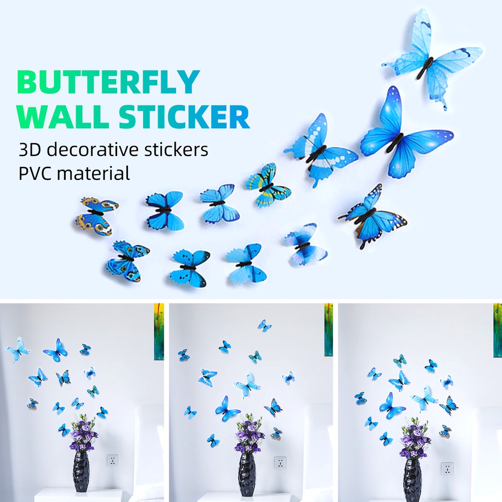 12 Bướm 3D trang trí tường FONKEN bằng PVC dễ thương
