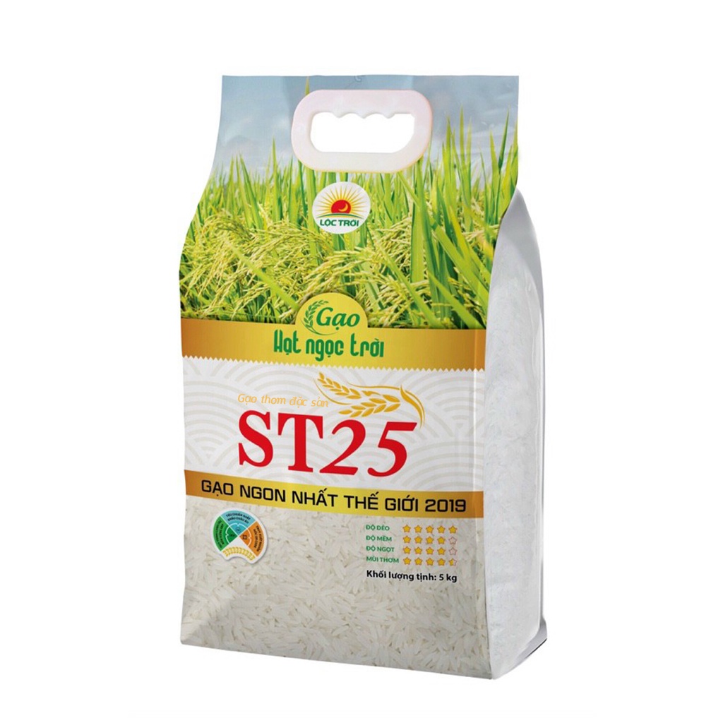 Gạo ST25 Hạt Ngọc Trời túi 5kg - Gạo đạt giải ngon nhất thế giới năm 2019