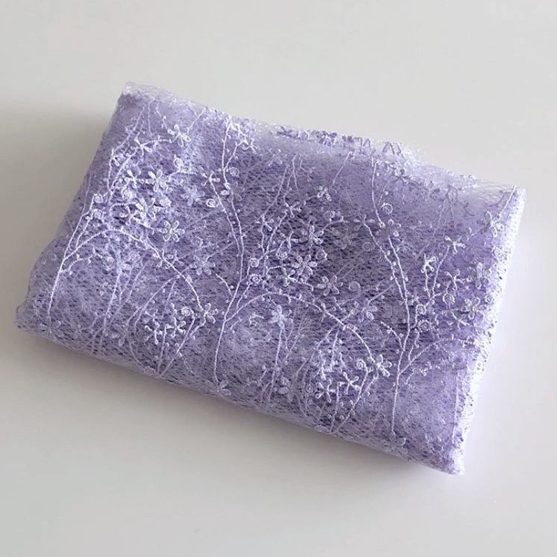 Vải Ren Lưới Cứng Dày Dặn Màu Tím Nhạt Thêu Thủ Công Trang Trí Váy Cưới