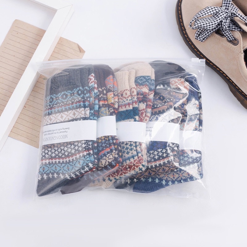 [TonaShoe] Tất Thổ Cẩm Vintage Nam Nữ Hoạ Tiết Sọc M11