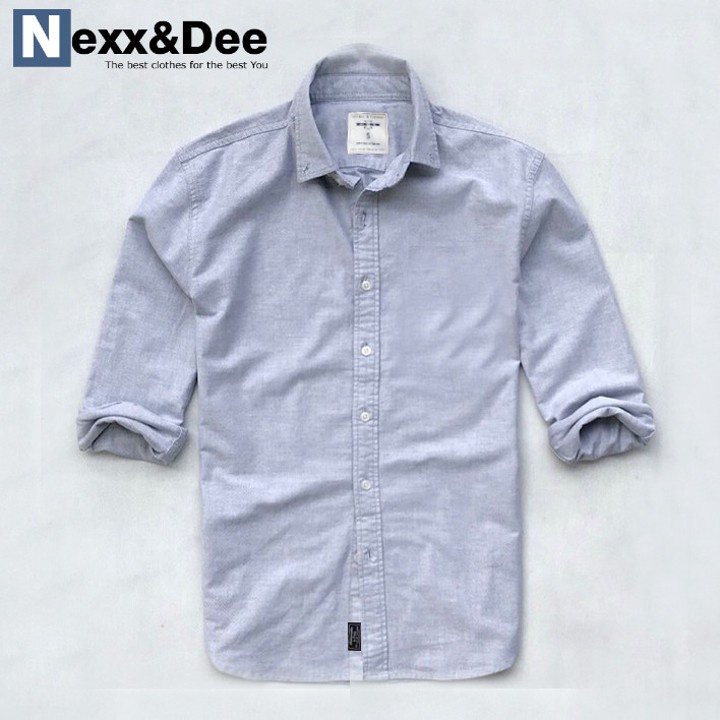 Áo sơ mi nam tay dài màu trắng công sở Nexx&Dee không túi vải oxford denim SM02