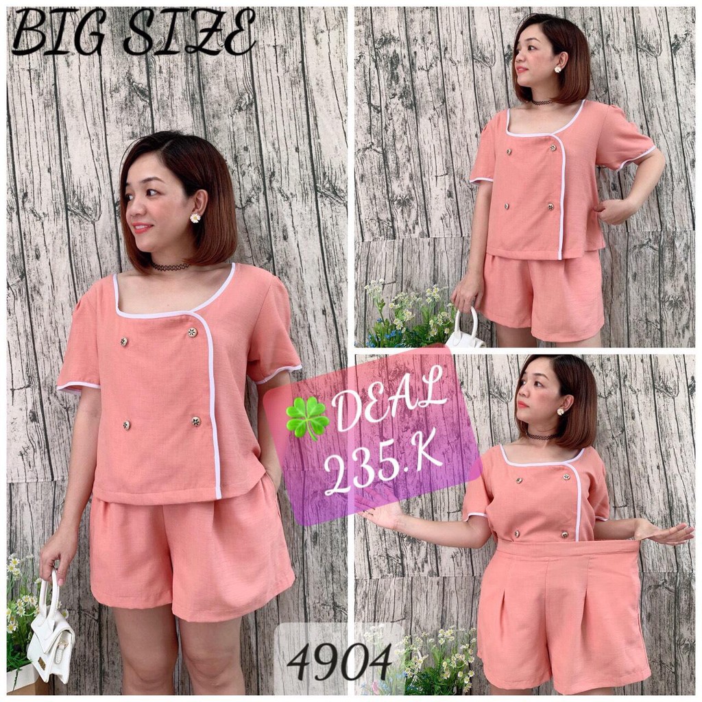 SALE Set BIG SIZE Shorts cổ vuông 4 nút, viền trắng 4904