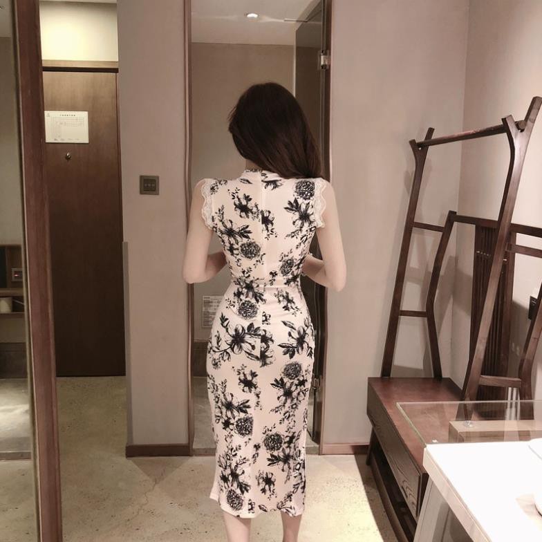 💥[Có sẵn đủ size S M L] Sườn xám hoa đen không tay | BigBuy360 - bigbuy360.vn