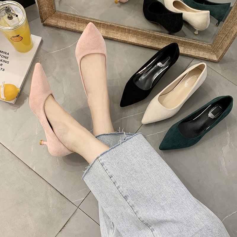 Giày Nhung Gót Thấp Thời Trang Công Sở Thanh Lịch Cho Nữ