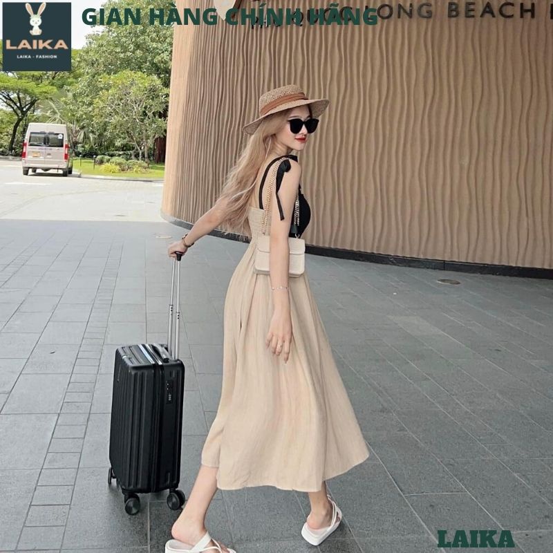 Đầm Maxi 2 Dây Dáng Dài FANO, Váy Hai Dây Nữ Ngực Trái Tim Lưng Chun Đũi Phối Màu - LAIKA