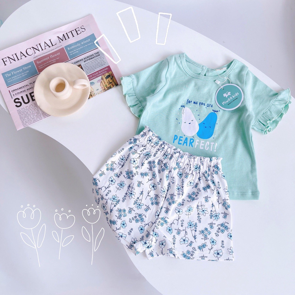 [Giá Huỷ Diệt] Đồ Bộ Chất Bozip Mùa Hè Phối Tay Bèo Kèm Khuy Lưng Cho Bé Gái Từ 1 - 6 Tuổi - DB8027