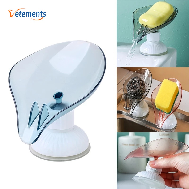 Khay đựng xà phòng miếng rửa chén hình chiếc lá có giác hút xoay được đa năng tiện lợi cho phòng tắm nhà bếp