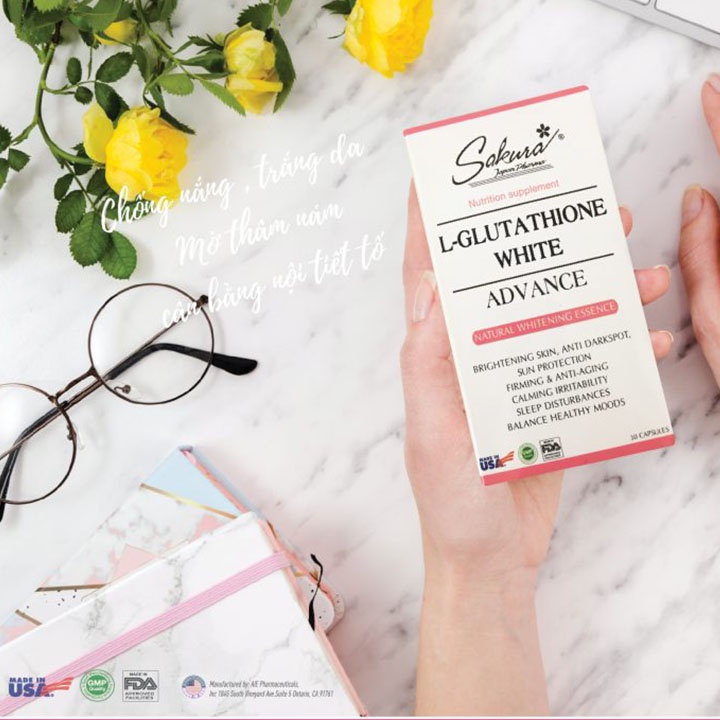 [HÀNG NHẬP KHẨU USA] L-GLUTATHIONE WHITE viên uống chống nắng, trắng da, hỗ trợ mờ nám, cân bằng nội tiết tố