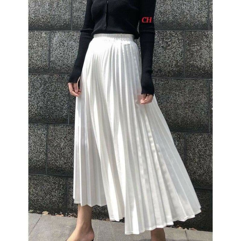 Chân váy xếp ly trắng dài midi (Loại 1) ;Váy tiểu thư; công chúa ; tennis; Vintage phong cách Hàn Quốc