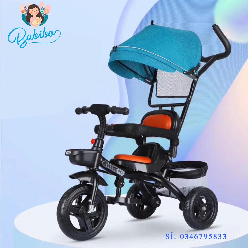 Xe Đạp 3 Bánh Có Mái Che Có Cần Đẩy Cho Bé