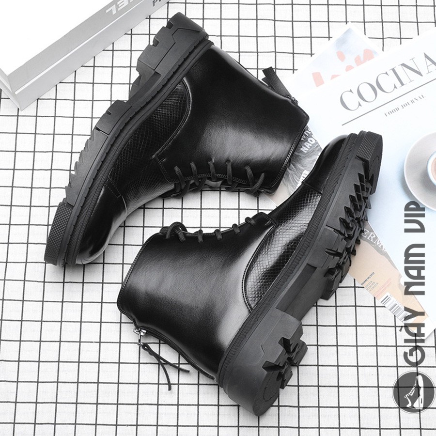 Giày Bốt Nam Cổ Cao Hàn Quốc Độn Đế Da Bò GIAYNAMVIP Giày Nam Cao Cổ Đen Đẹp Cá Tính GNK157 | BigBuy360 - bigbuy360.vn