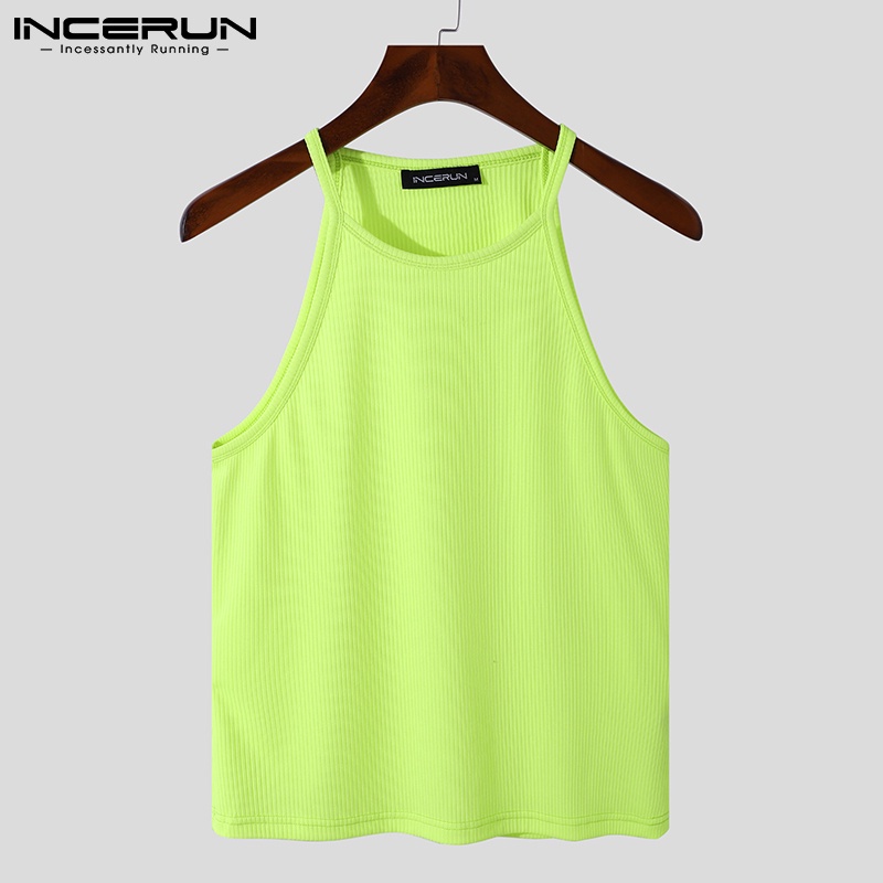 Áo tanktop INCERUN dệt kim hai dây ôm dáng màu trơn không tay mùa hè cho nam