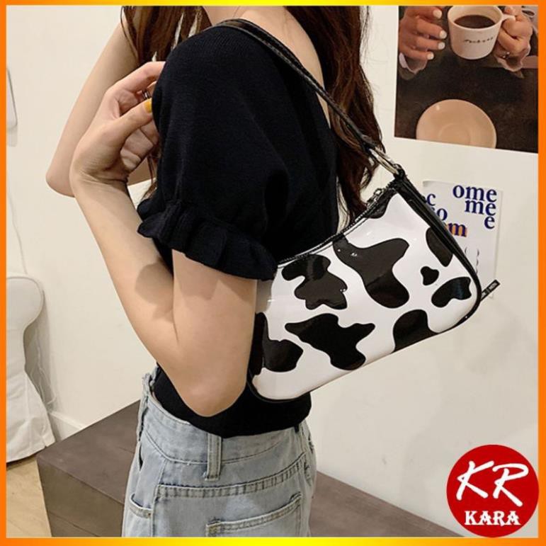 👜 ẢNH THẬT - FREESHIP 👜 Túi kẹp nách nữ vân bò sữa bóng KR369- Da Pu bóng cao cấp, Size 23, Vân loang sành điệu- KARA