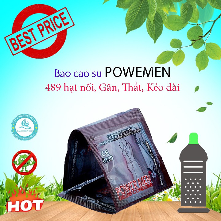 (DEAL 5K) Bao cao su Powermen 489 hạt nổi, gân, thắt, kéo dài túi 3 chiếc TTC