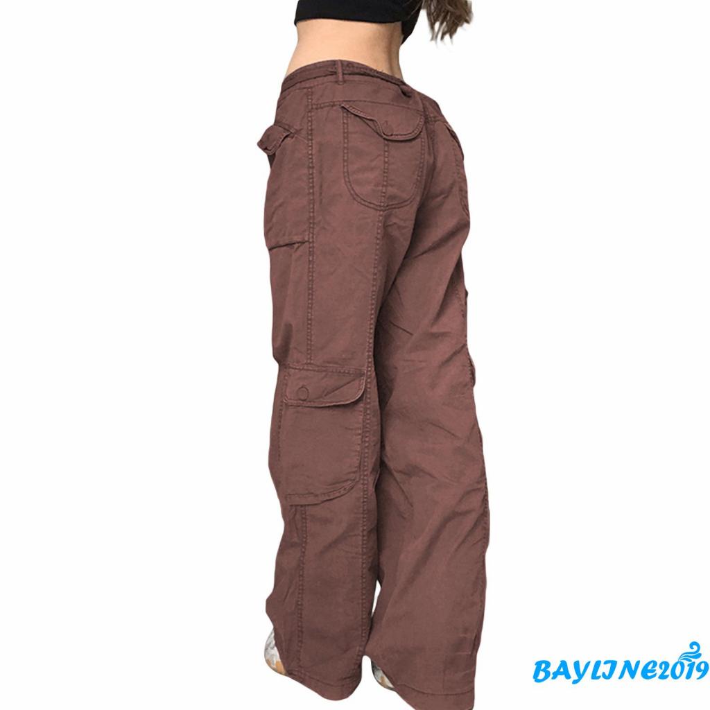 Quần Túi Hộp Lưng Thấp Dáng Rộng Màu Trơn Thời Trang Mùa Thu Cho Nữ