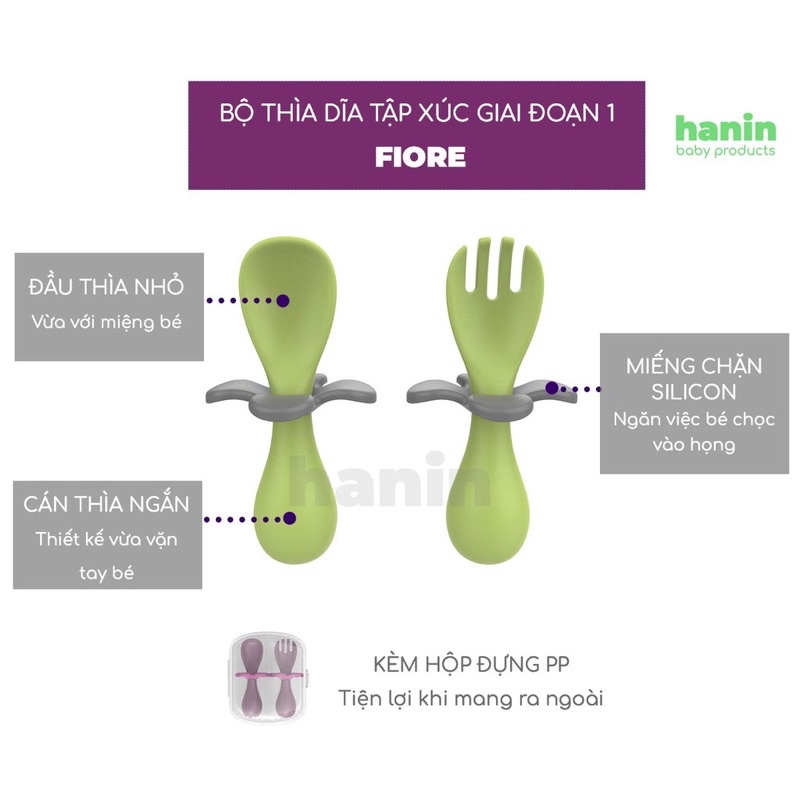 Sét thìa dĩa có nút chặn kèm hộp đựng cho bé ăn dặm