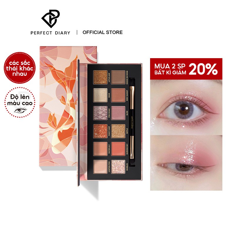 Bảng Phấn Mắt Perfect Diary 12 Màu 14g Hiệu Ứng Ánh Kim Mịn Kèm Cọ Trang Điểm