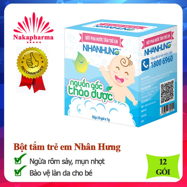 Bột tắm pha nước tắm trẻ em Nhân Hưng - Giúp sạch da, kháng khuẩn, ngừa rôm sảy