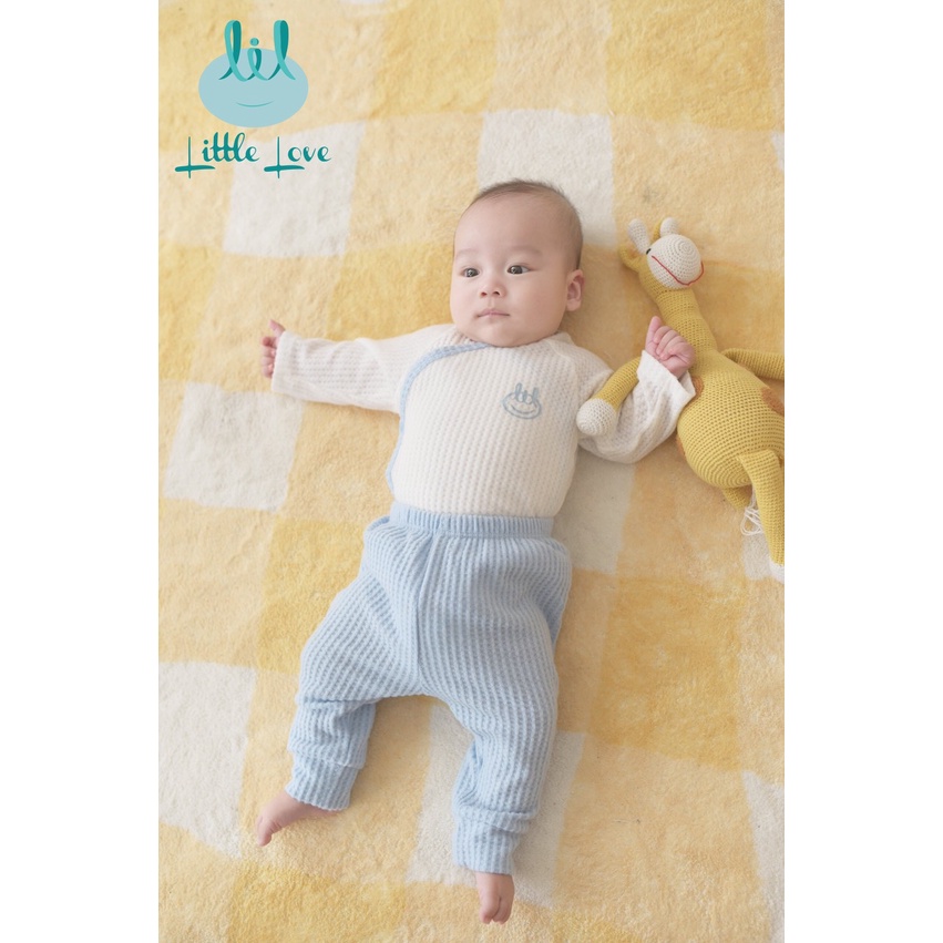 Bộ len tăm cho bé sơ sinh Little Love dài tay len mỏng kiểu dáng cài chéo, cài thẳng, body, size cho bé 0 9 tháng tuổi