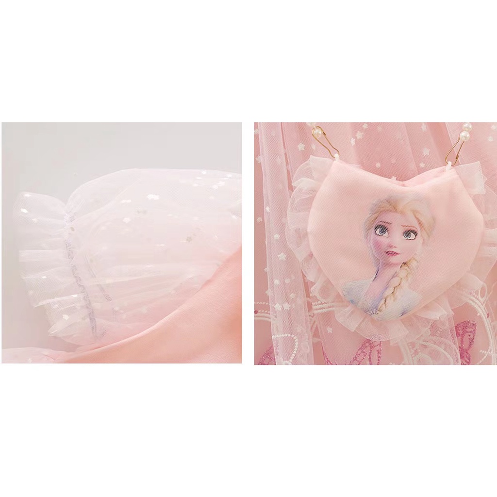 Đầm Công Chúa Elsa Tay Ngắn Phối Lưới Thời Trang Mùa Hè Cho Bé Gái