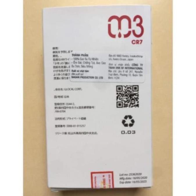 CHÍNH HÃNG_BAO CAO SU 003 CR7 SIÊU MỎNG KÉO DÀI THỜI GIAN HỘP 12 CHIẾC  để cuộc yêu lâu dài