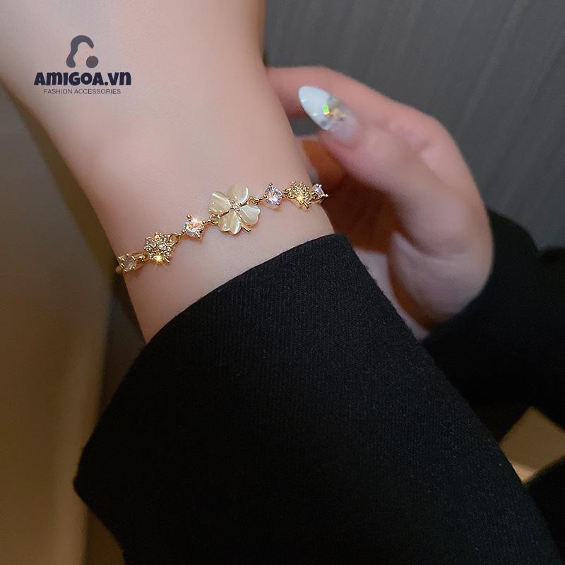 ✨✨Vòng Đeo Tay Mạ Vàng Thật Đính Đá Opal Hoa Cánh Hoa Siêu Thơ Thời Trang Mùa Hè