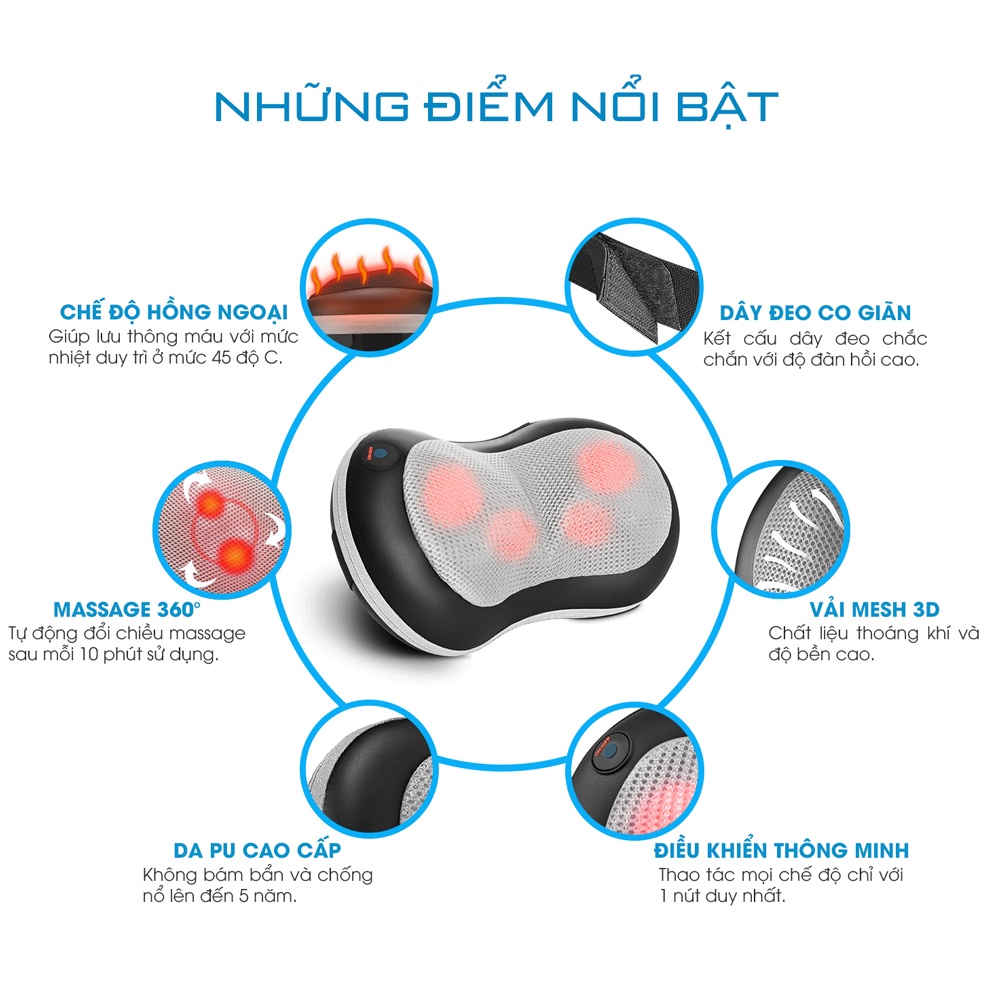 Gối Massage Hồng Ngoại Đa Năng AjiDO AJ - G63, Mát Xa Cổ Vai Gáy - Lưng - Toàn Thân, Giảm Đau Thư Giãn Hiệu Quả