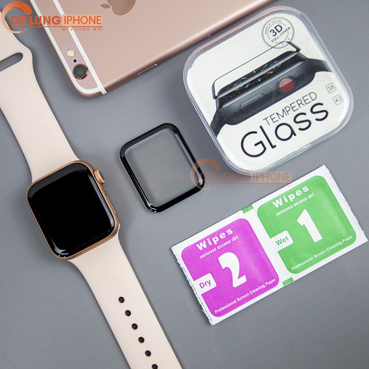 Kính Cường Lực Apple Watch 38mm 40mm 42mm 44m Full keo bảo vệ màn hình Cong 9H cho Series 5 4 3 2 1