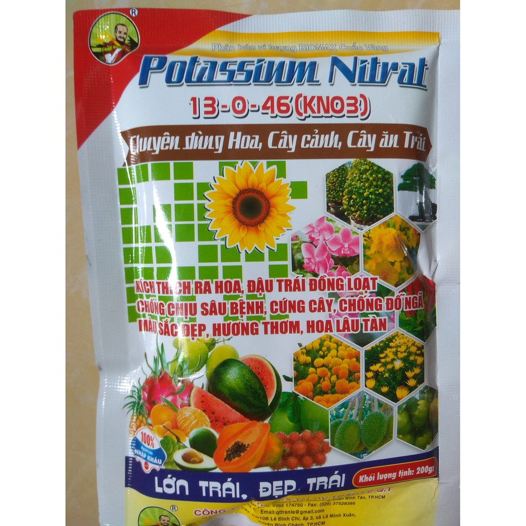 Phân bón NPK 13-0-46 giúp lớn trái, đẹp trái - gói 200 gram BIOMAX