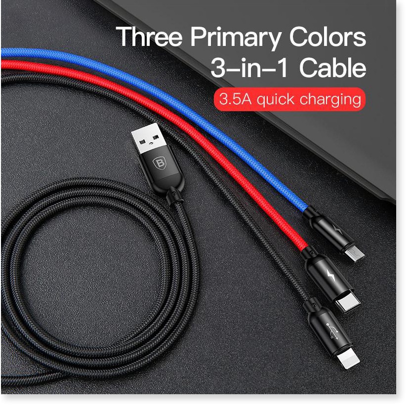 Cáp Sạc Đa Năng BASEUS 3 Đầu-Microusb-Type-C Dài 30cm/120cm Sạc 3 Thiết Bị Cùng Một Lúc Công Suất 3.5A