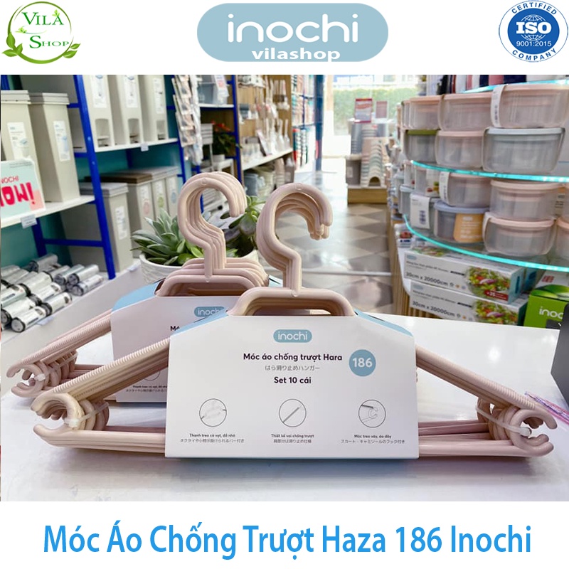 [ Set 10 ] Móc Treo Quần Áo, Móc Quần Áo Chống Trượt Hara 186, Bộ Sưu Tập Móc Quần Áo Người Lớn Nhựa Cao Cấp Inochi