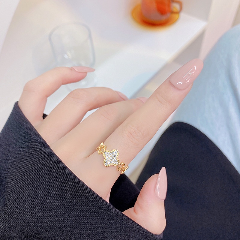 Nhẫn hở mạ vàng 14K hình chữ T đính đá zircon thời trang