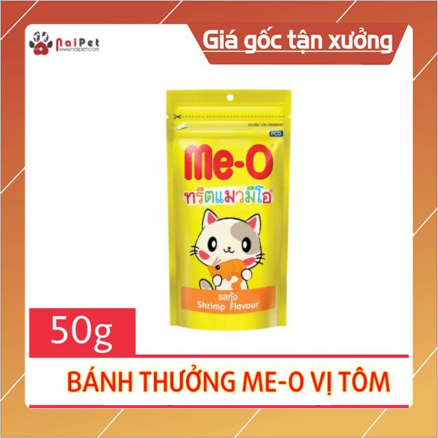 [Mã PET50K giảm Giảm 10% - Tối đa 50K đơn từ 250K] Đồ Ăn Vặt Bánh thưởng Vị Cá Hồi Cái Ngừ Tôm Cho Mèo MeO Gói 50g