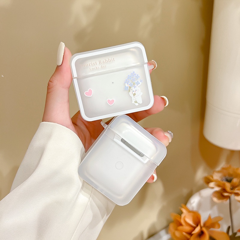 Vỏ Bảo Vệ Hộp Sạc Tai Nghe airpods Pro 2 / 3 Hình Vuông Họa Tiết Chú Thỏ Hoạt Hình Dễ Thương