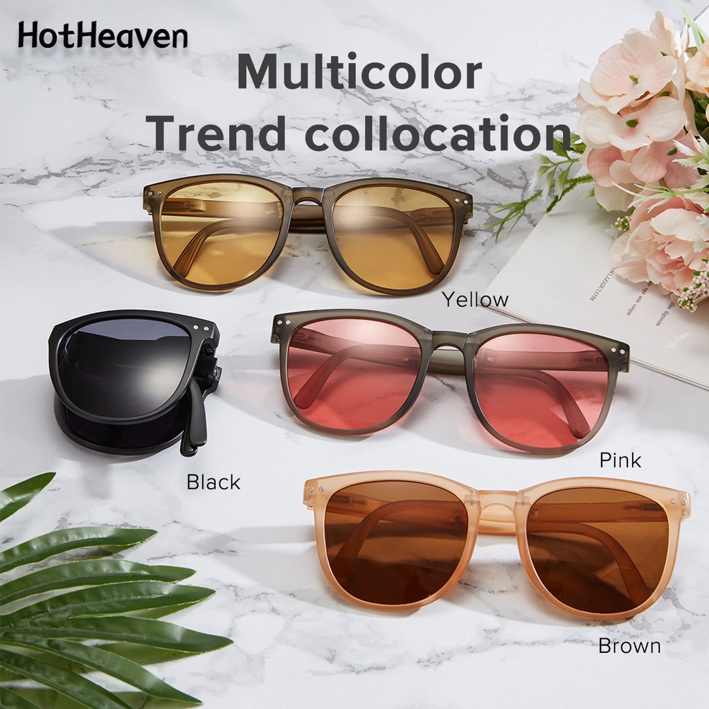 Kính Mát Chống Tia UV400 Tròng Oval 4 Màu Sắc Thời Trang Có Thể Gập Lại Cho Nam Và Nữ