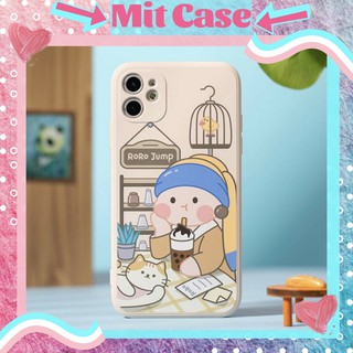 Ốp lưng iPhone Viền Cạnh Vuông Hình Bé Gái Uống Trà Sữa Cute Chất TPU Dẻo Iphone 6 6Plus 7Plus X Xs Max 11 Pro Max