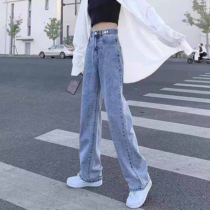 Quần Jeans dài cạp siêu cao. quần jean ống rộng phong cách_j1