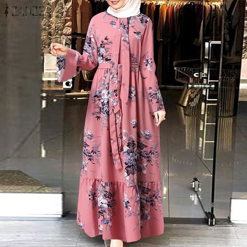 Zanzea Đầm Maxi Tay Dài Cổ Tròn In Họa Tiết Hoa Thanh Lịch Thời Trang Cho Nữ