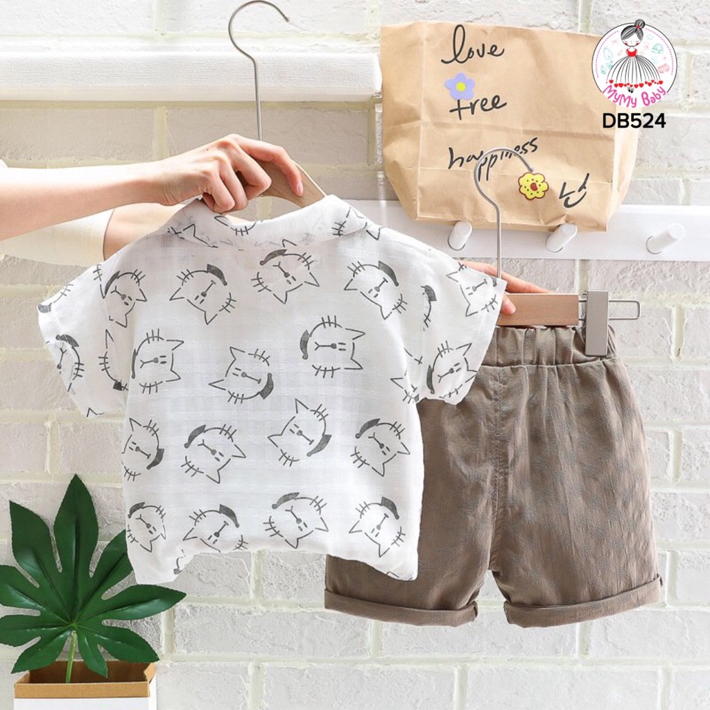 Đồ bộ mèo xám áo được thiết kế mỏng nhẹ thoáng mát cho bé