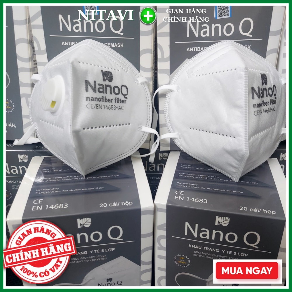 Khẩu trang N95 y tế có van thở Nano Q 5 lớp kháng khuẩn, chống bụi mịn , dùng nhiều lần chính hãng