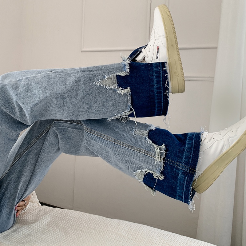 Quần jeans ZHELIHANGFEI dáng dài xẻ rách gấu thời trang phong cách cá tính cho nữ