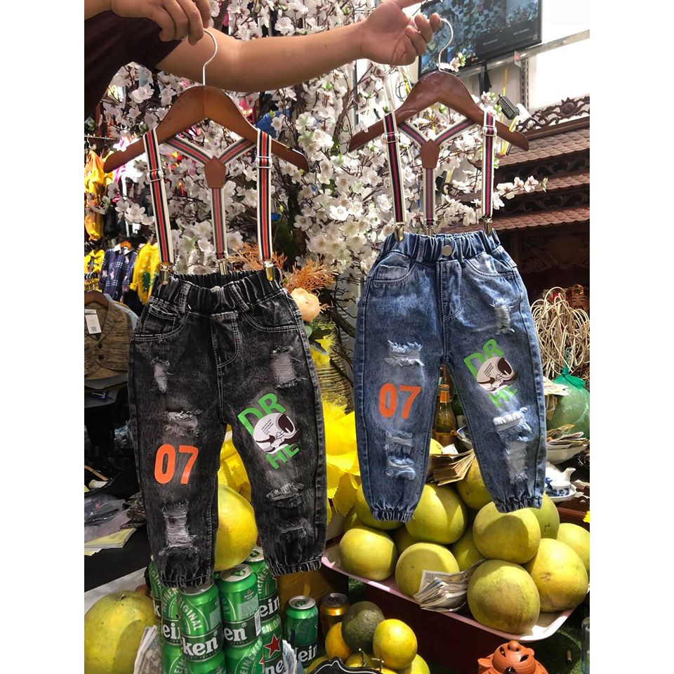 QUẦN JEAN RÁCH KÈM DÂY YẾM CHO BÉ TRAI SIÊU NGẦU