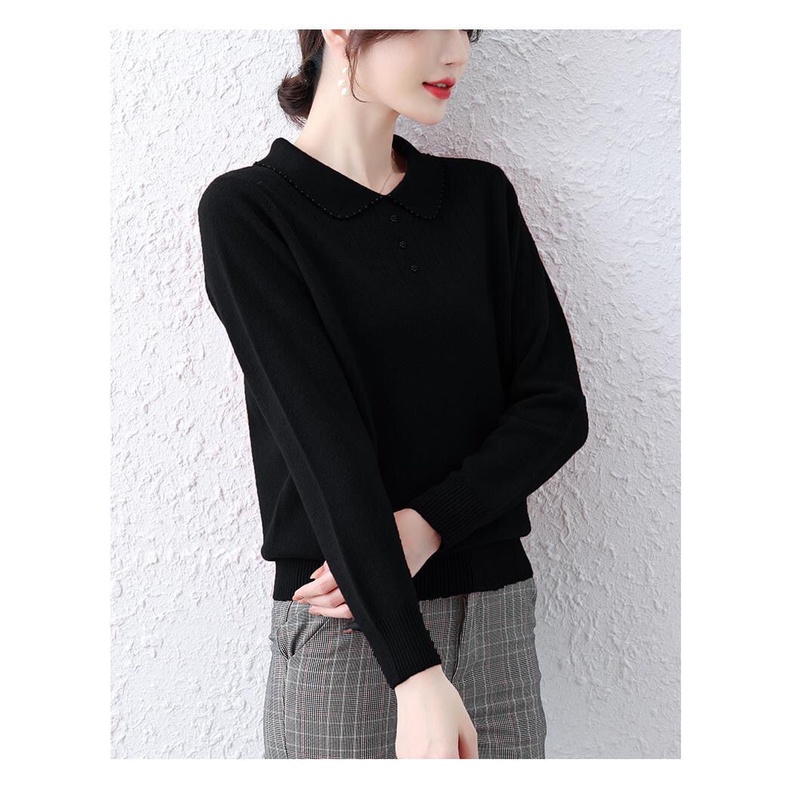 Áo Dệt Kim Tay Dài Cổ Búp Bê Phong Cách Phương Tây Thời Trang Hè Thu Cho Nữ