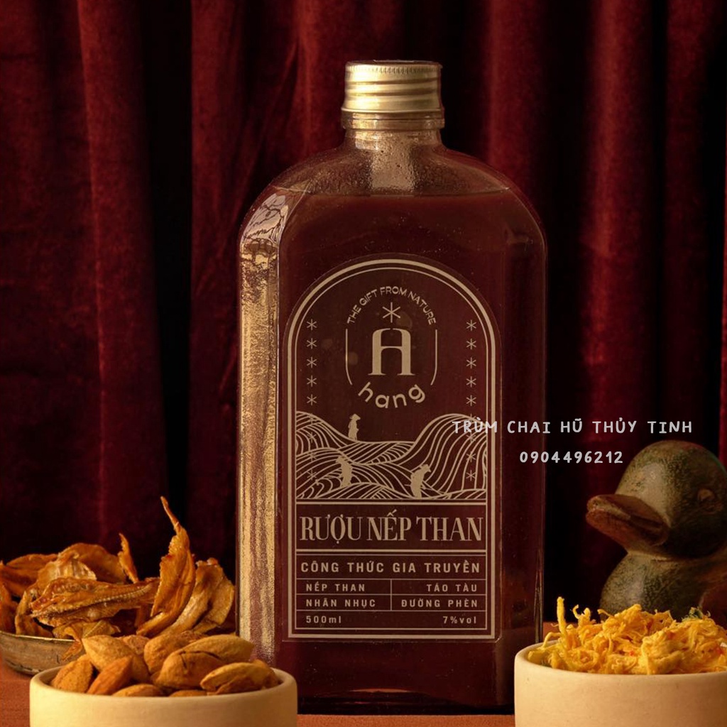 Chai thủy tinh dẹt vai vát nắp nhôm 500ml  - Đựng cà phê, nước ép, cold brew,...