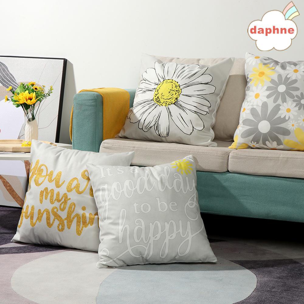 Daphne Vỏ Bọc Gối Sofa 18x18 Inch In Hình Hoa Hướng Dương / Hoa Cúc Vàng Bằng Vải Lanh Thời Trang Xuân Hè