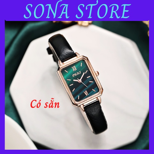 Đồng hồ nữ dây da chính hãng OUKJ mặt vuông đẹp giá rẻ thời trang Hàn Quốc cao cấp chống nước chống xước nhỏ sang DH2