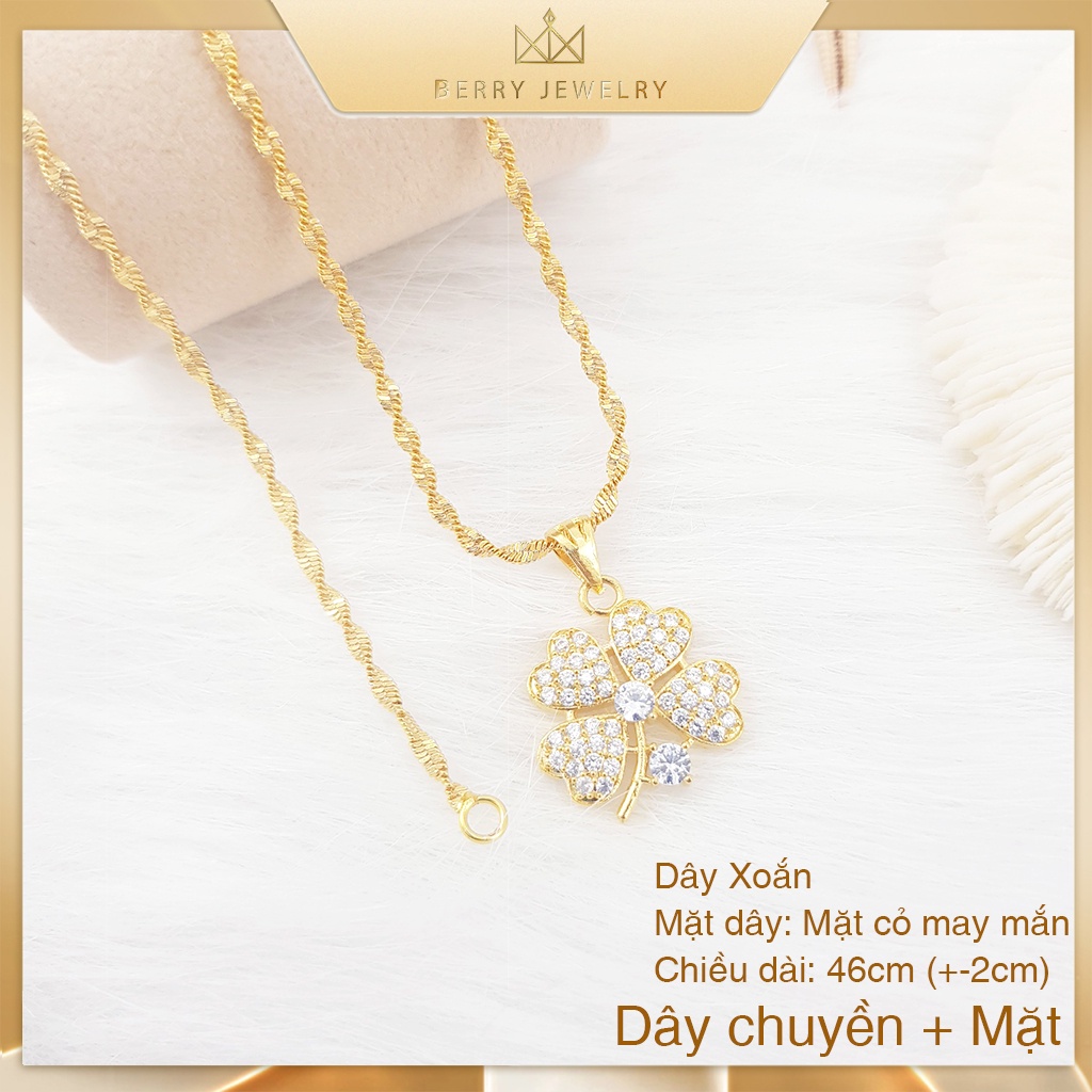 Dây Chuyền Nữ Kèm Mặt Dây Chuyền Xi Mạ Vàng Hình Cỏ May Mắn 4 Lá Đính Đá Vòng Cổ Dạng Dây Xoắn| B15M25V5Jewelry