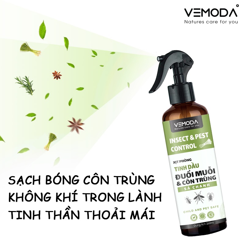 Bình xịt phòng tinh dầu Sả Chanh và Bạc Hà Vemoda thơm phòng đuổi muỗi hiệu quả