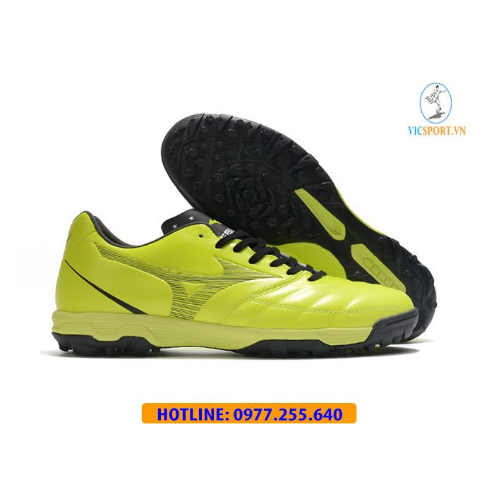 (Tặng Túi Đựng + Vớ) Giày Đá Bóng Mizuno Neo Xanh Dạ Quang, Giày Đá Banh Chân Bè Sân Nhân Tạo - Vicsport