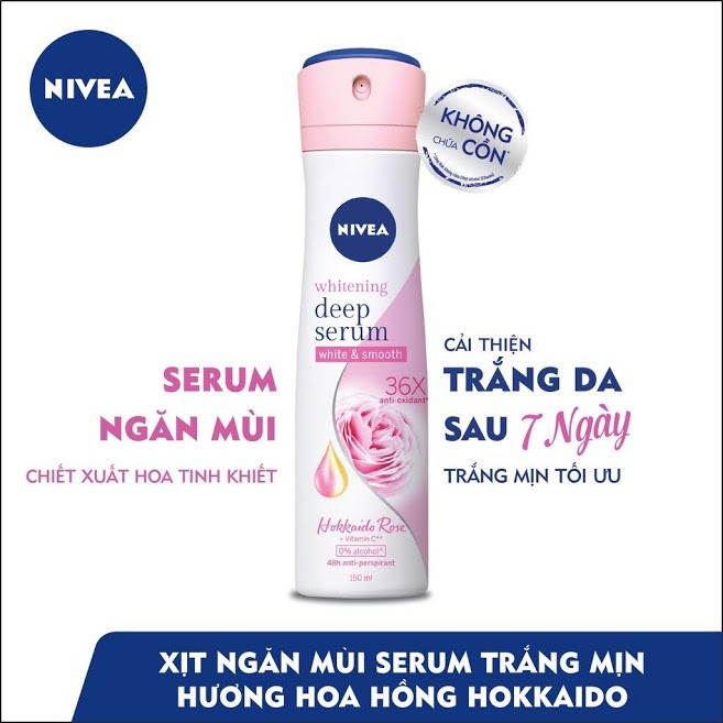 Xịt ngăn mùi nữ NIVEA Deep Serum 150ml trắng mịn hương hoa Lily | Hokkaido Rose